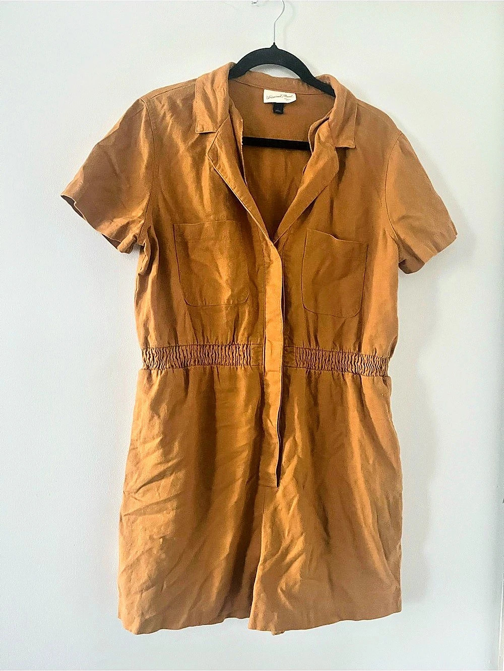Universal Thread Mustard Yellow Linen Blend Button Front Utility Romper Large